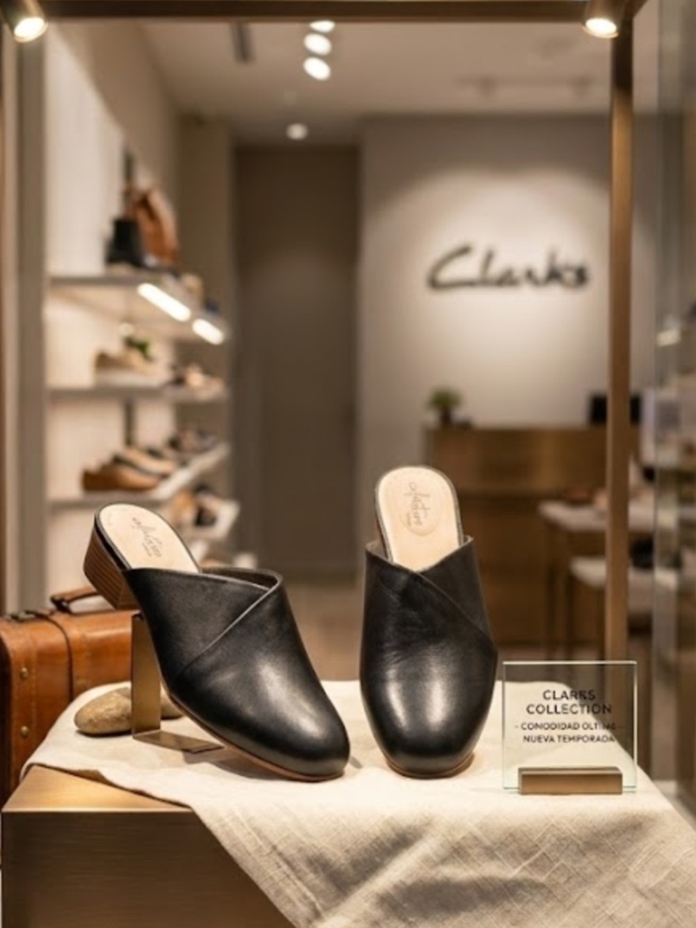 Clarks Black Leather Slip-On Mule Heels